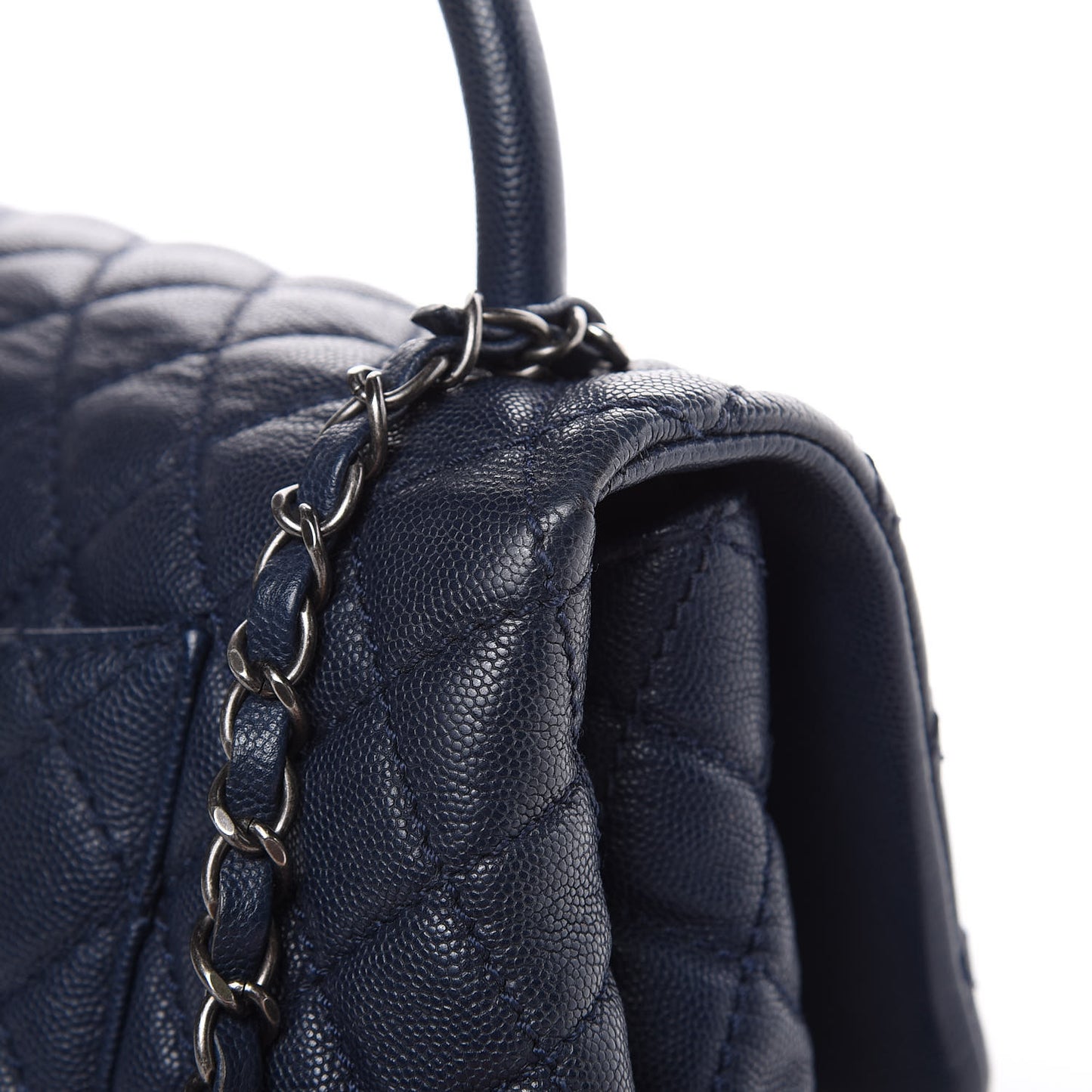 Caviar Quilted Small Coco Handle Flap Navy