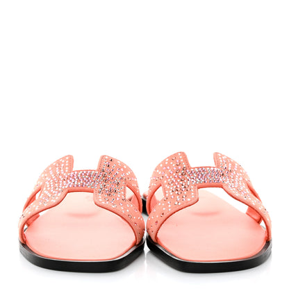 Hermes Suede Goatskin Crystal Oran Sandals 35 Orange Joey 2 of 9