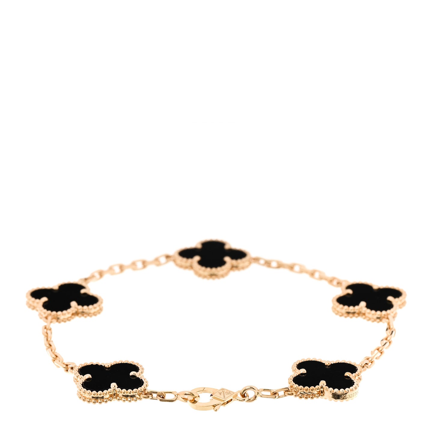 18K Yellow Gold Black Onyx 5 Motifs Vintage Alhambra Bracelet