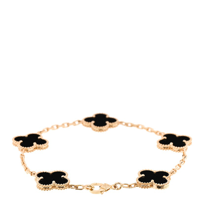Van Cleef & Arpels 18K Yellow Gold Black Onyx 5 Motifs Vintage Alhambra Bracelet 2 of 5