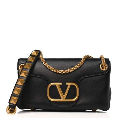 Valentino Garavani Nappa Stud Sign Shoulder Bag Black 1 of 8