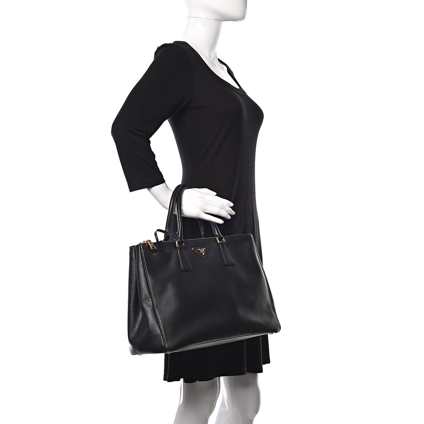 Saffiano Large Galleria Double Zip Tote Black