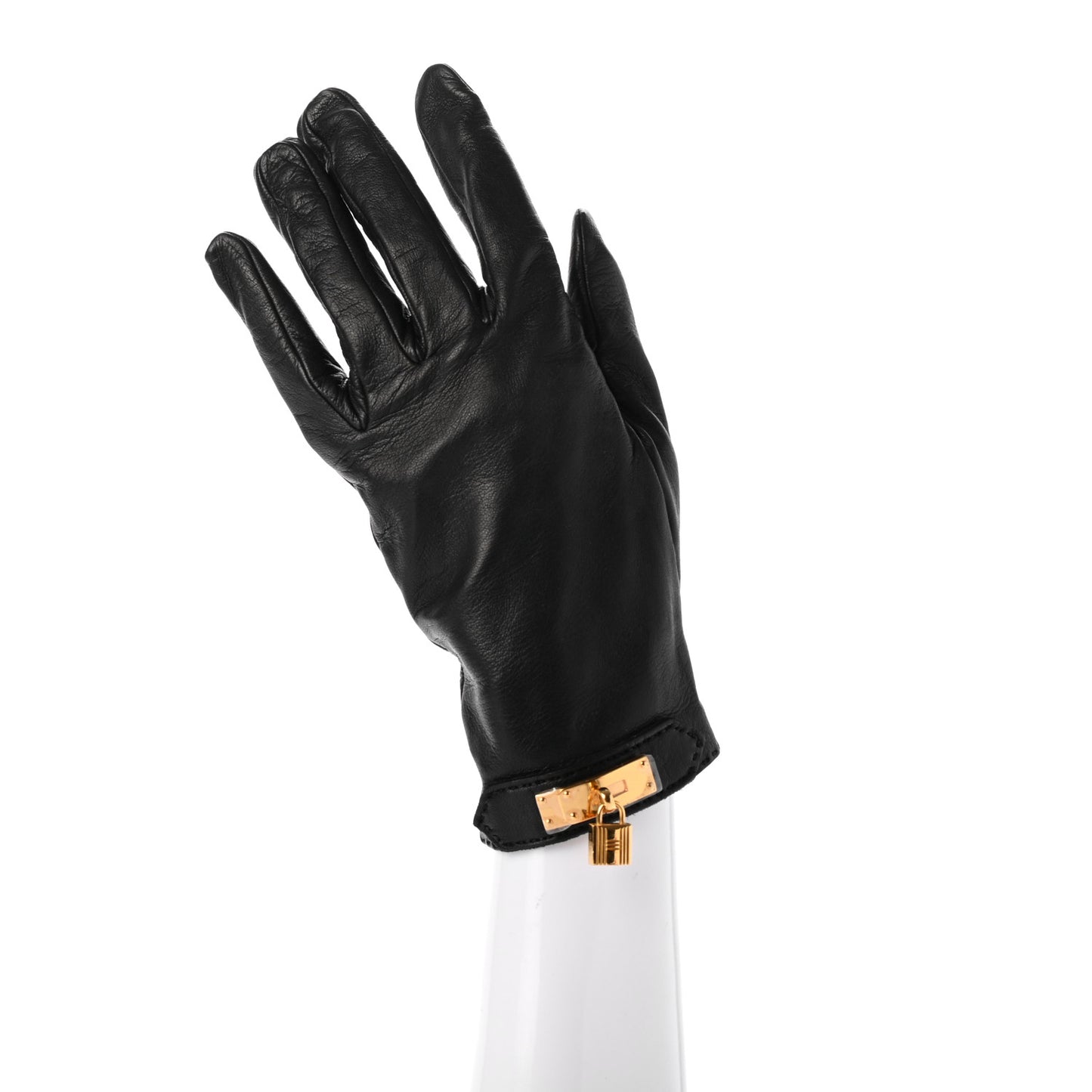 Lambskin Soya Kelly Lock Gloves 7 Black