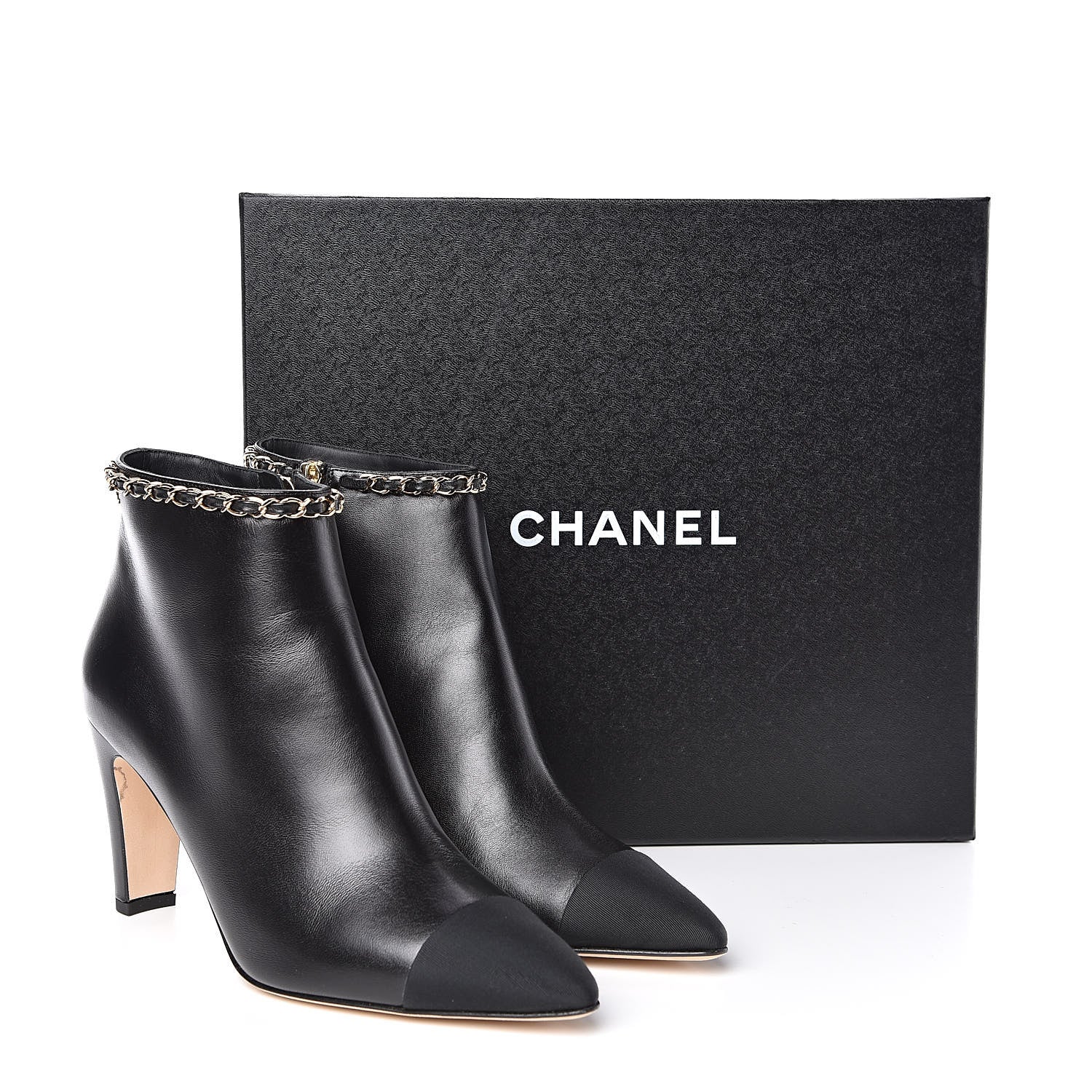 Chanel Lambskin Grosgrain CC Chain Cap Toe Short Boots 39.5 Black 9 of 9