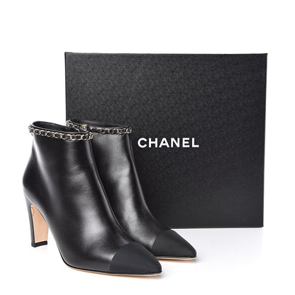 Chanel Lambskin Grosgrain CC Chain Cap Toe Short Boots 39.5 Black 9 of 9