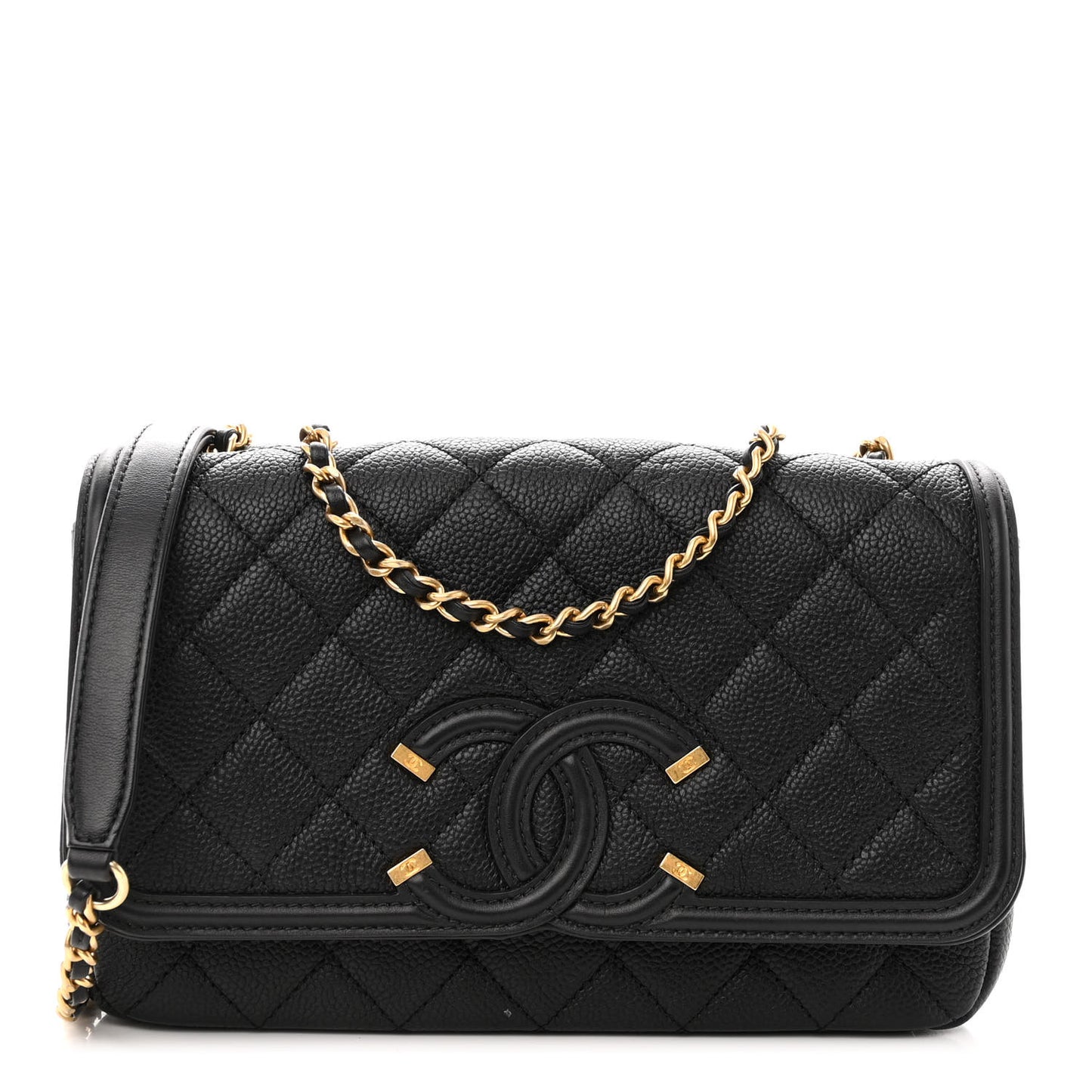 Caviar Quilted Small CC Filigree Flap Black