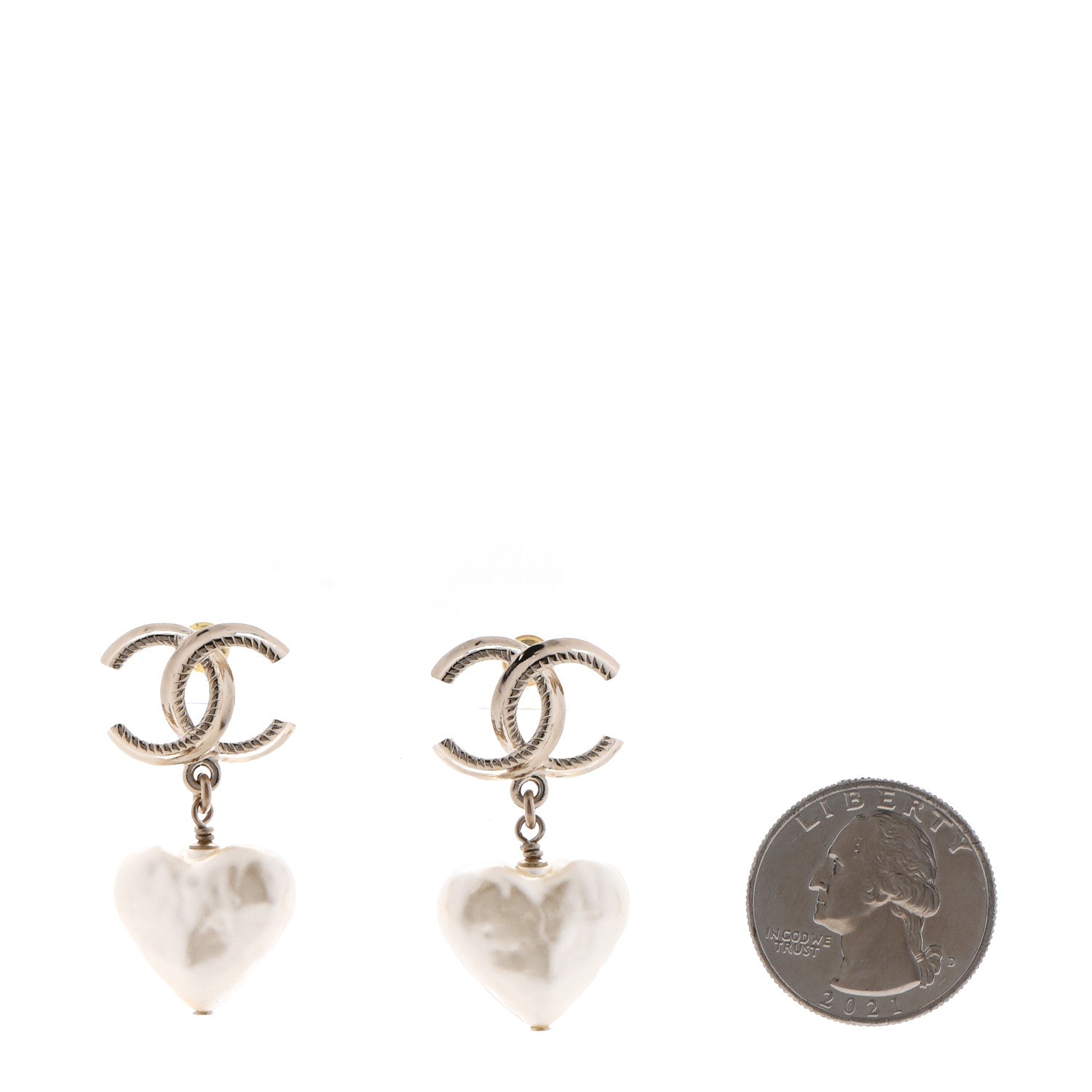 Chanel Pearl CC Heart Drop Earrings Gold 2 of 4