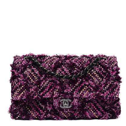Chanel Crystal Tweed Quilted Medium Double Flap Purple Multicolor 1 of 8