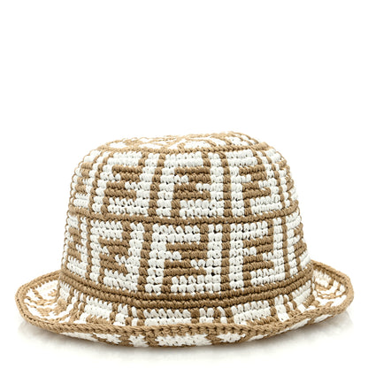 Fendi Cotton Rayon FF Woven Bucket Hat S/M Beige 5 of 8