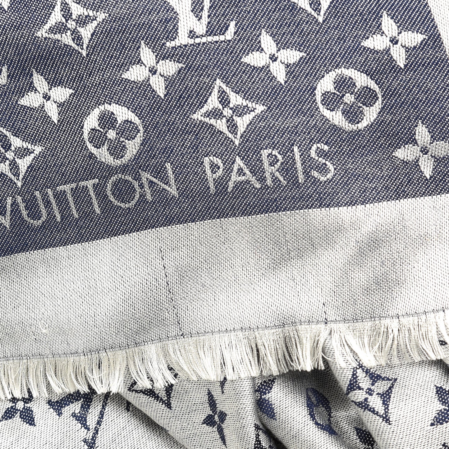 Silk Wool Monogram Denim Shawl Blue