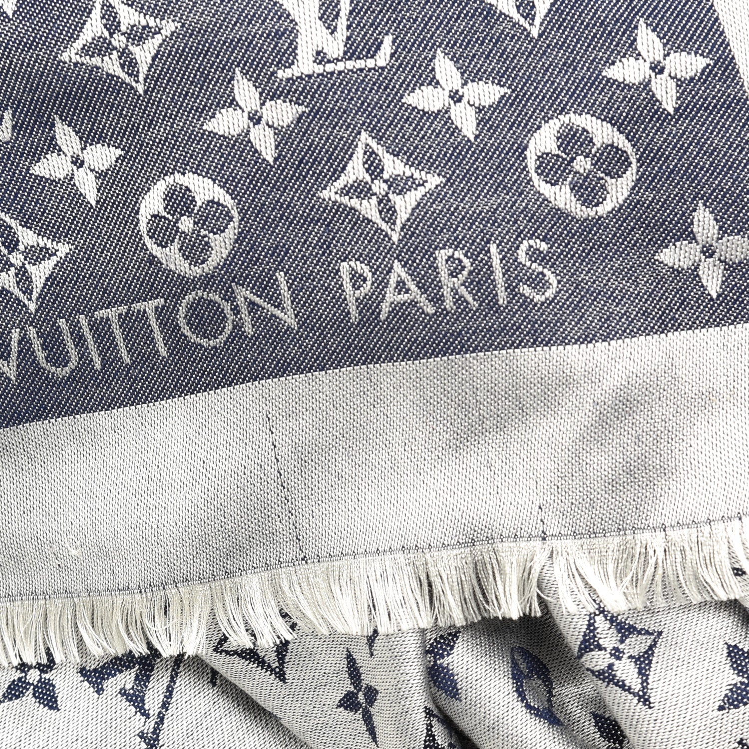 Louis Vuitton Silk Wool Monogram Denim Shawl Blue 3 of 3