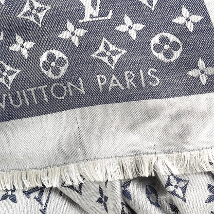 Louis Vuitton Silk Wool Monogram Denim Shawl Blue 3 of 3