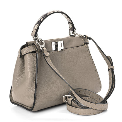 Fendi Cuoio Romano Snakeskin Selleria Mini Peekaboo Iconic Satchel Corda White 3 of 9