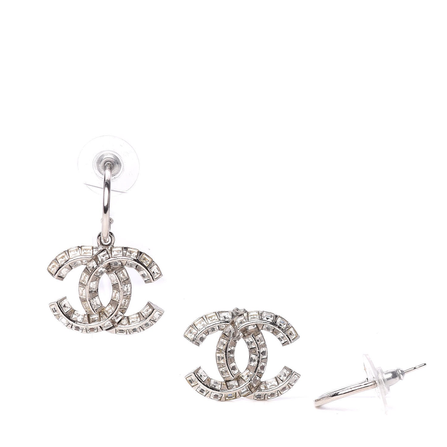 Baguette Crystal CC Dangle Earrings Silver