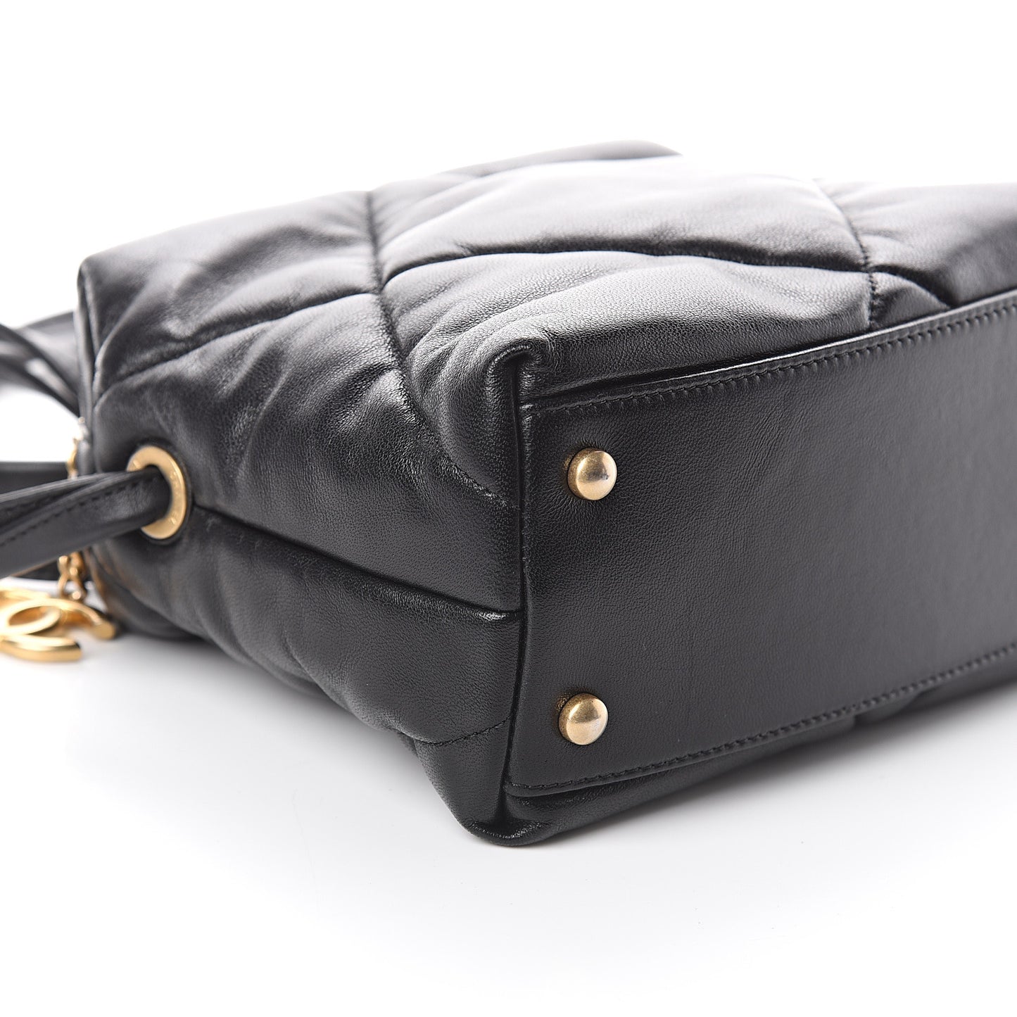 Lambskin Quilted Small Bowling Bag Black