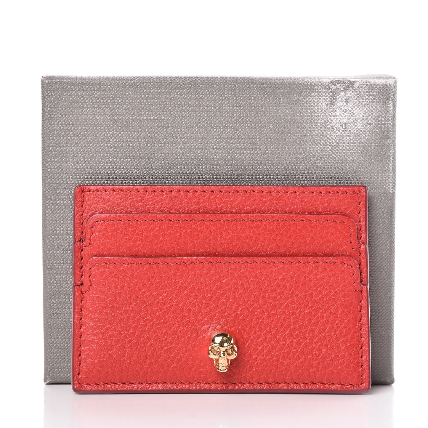 Calfskin Skull Card Holder Scarlet Red