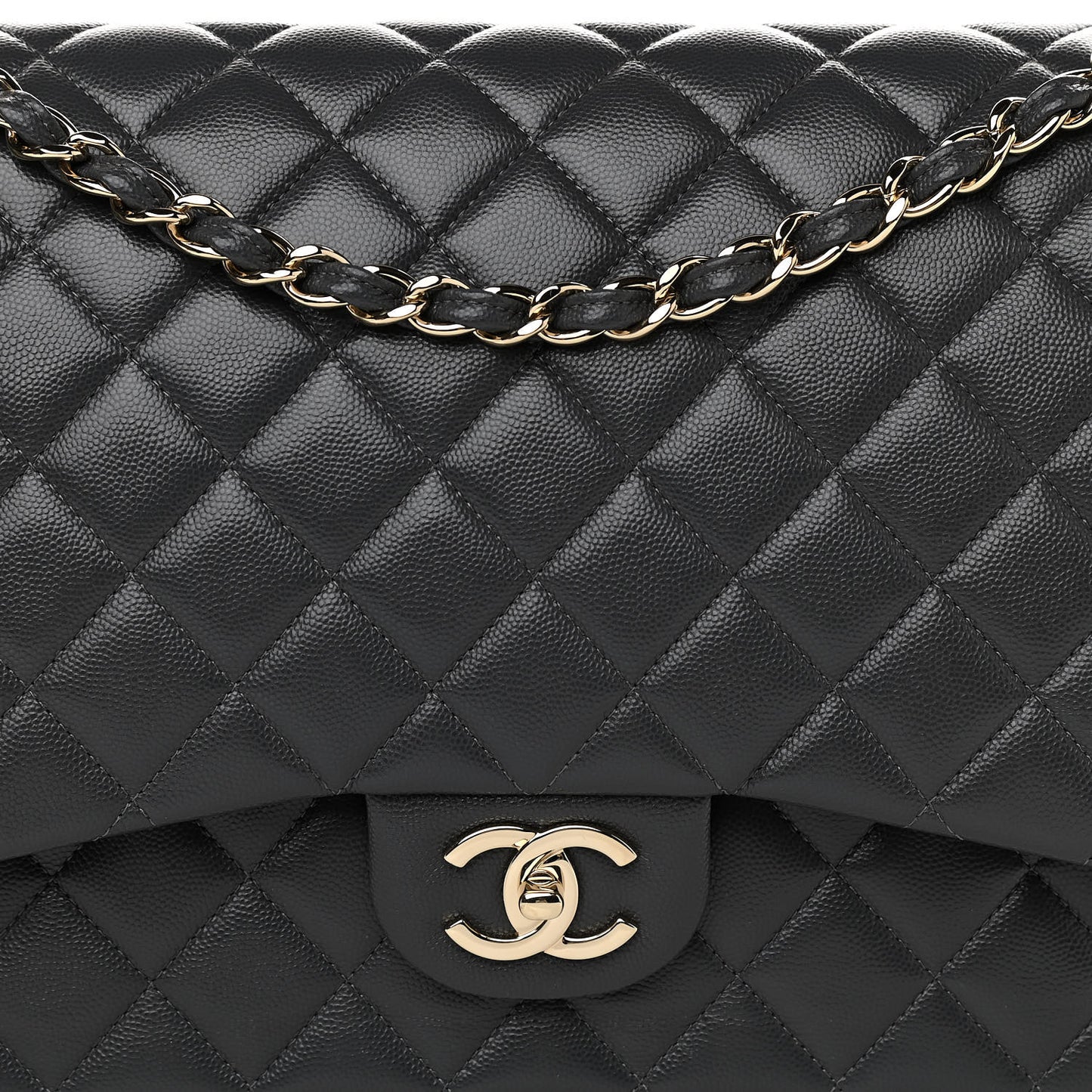 Caviar Quilted Maxi Double Flap Dark Grey