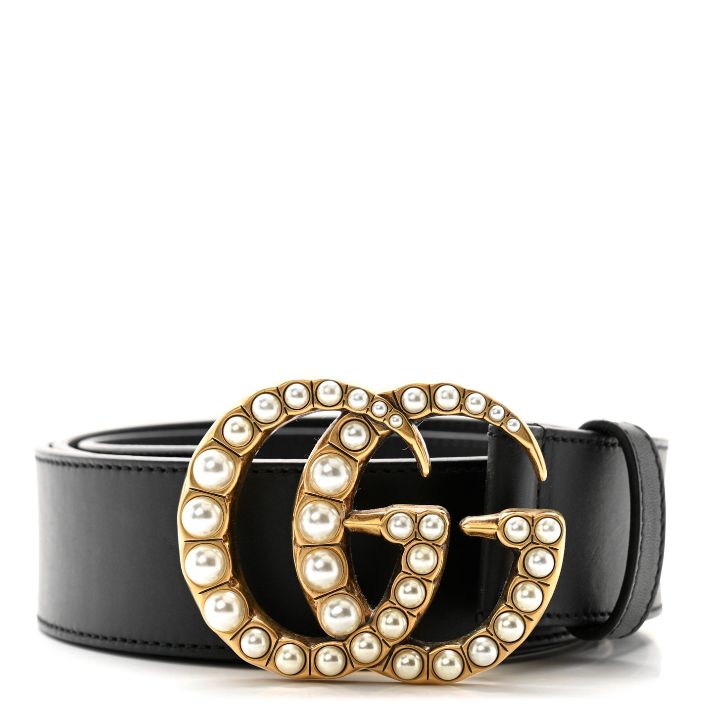 Moon Calfskin Pearl Double G 40mm Belt 105 42 Black Cream