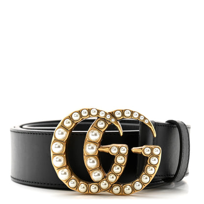 Gucci Moon Calfskin Pearl Double G 40mm Belt 105 42 Black Cream 1 of 5