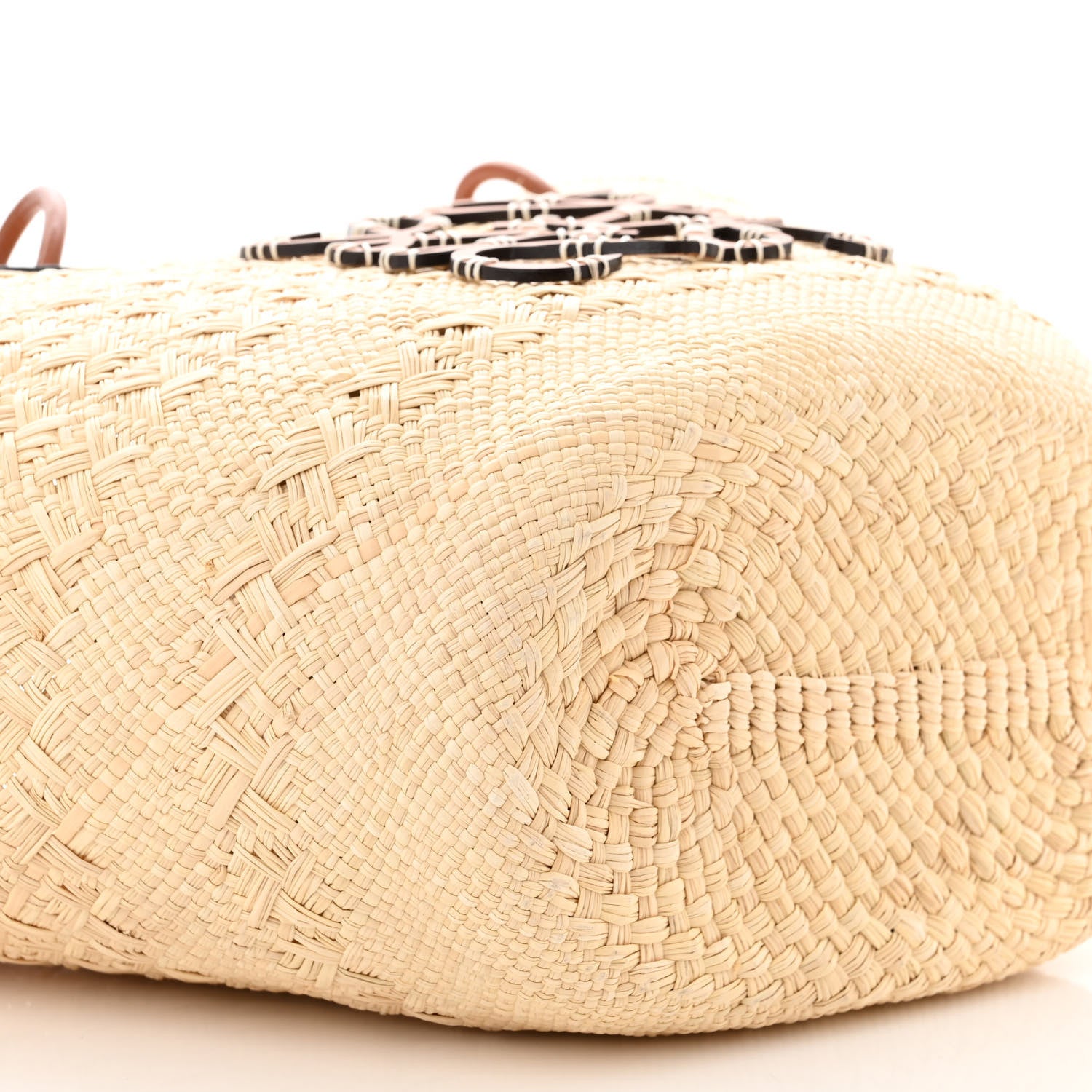 Loewe Calfskin Raffia Paulas Ibiza Medium Anagram Basket Tote Bag Natural Tan 9 of 10