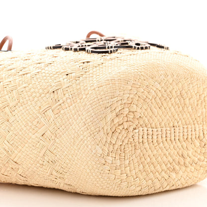 Loewe Calfskin Raffia Paulas Ibiza Medium Anagram Basket Tote Bag Natural Tan 9 of 10