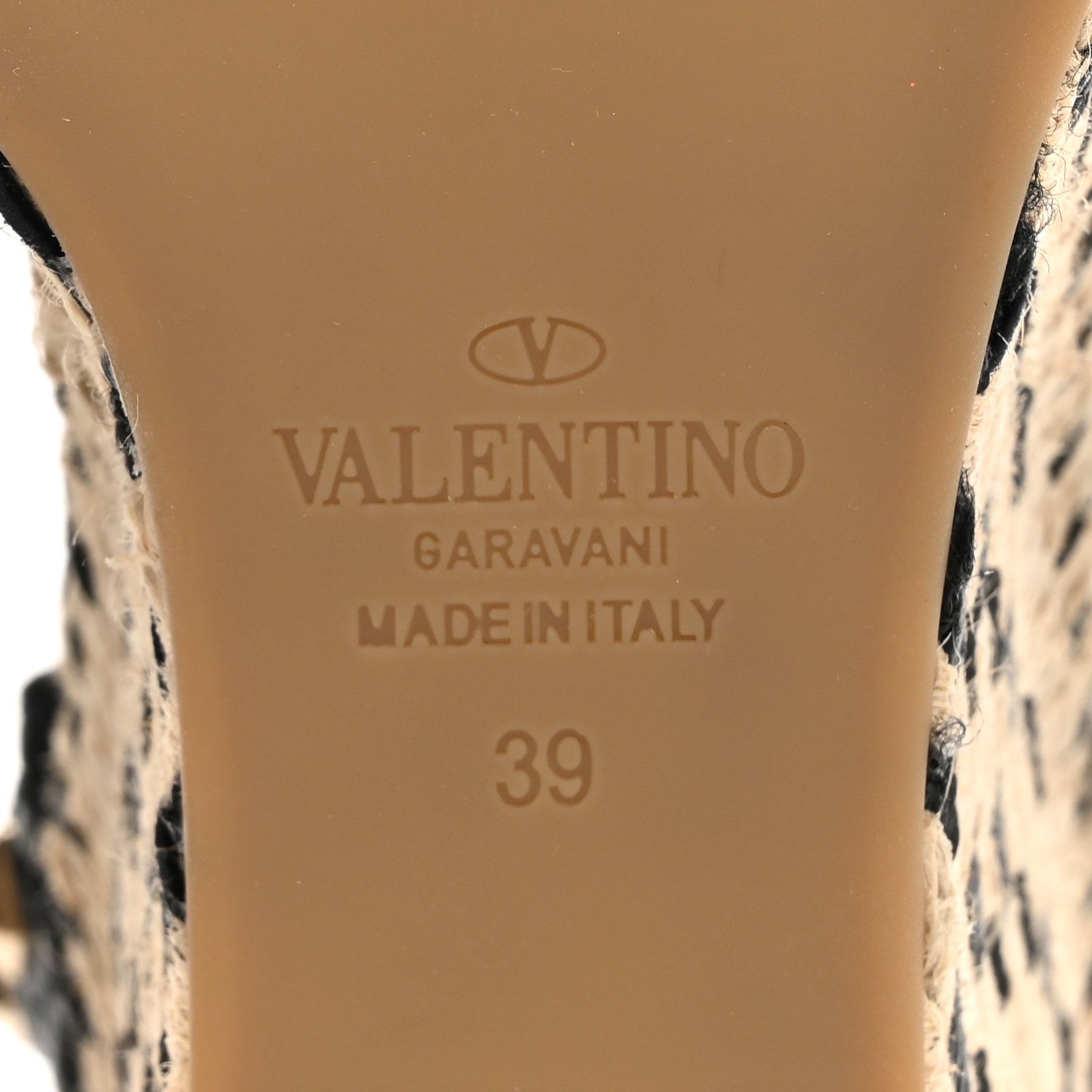 Valentino Garavani Grained Calfskin Rockstud Ankle Strap Espadrille 15/105mm Wedge Sandals 39 Black Natural 6 of 9