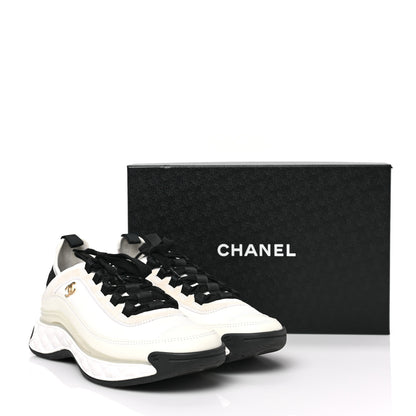 Chanel Velvet Calfskin Mixed Fibers CC Sneakers 40 Ivory Black 8 of 8