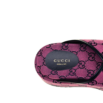 Gucci Monogram Multicolor Criss Cross Platform Slide Sandals 37 Pink Blue 7 of 9