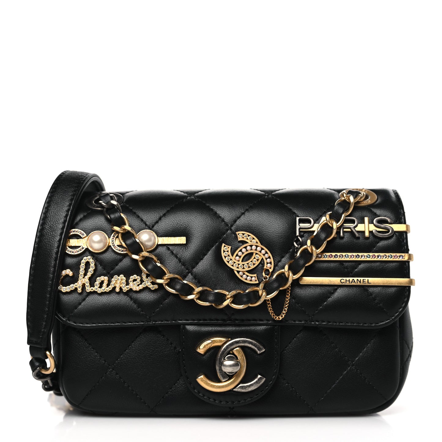 Lambskin Quilted Mini Coco Clips Single Flap Black
