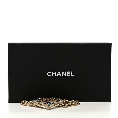 Chanel Embellished Crystal Resin Heart Peace Sign Emoji Necklace Gold Multicolor 6 of 6