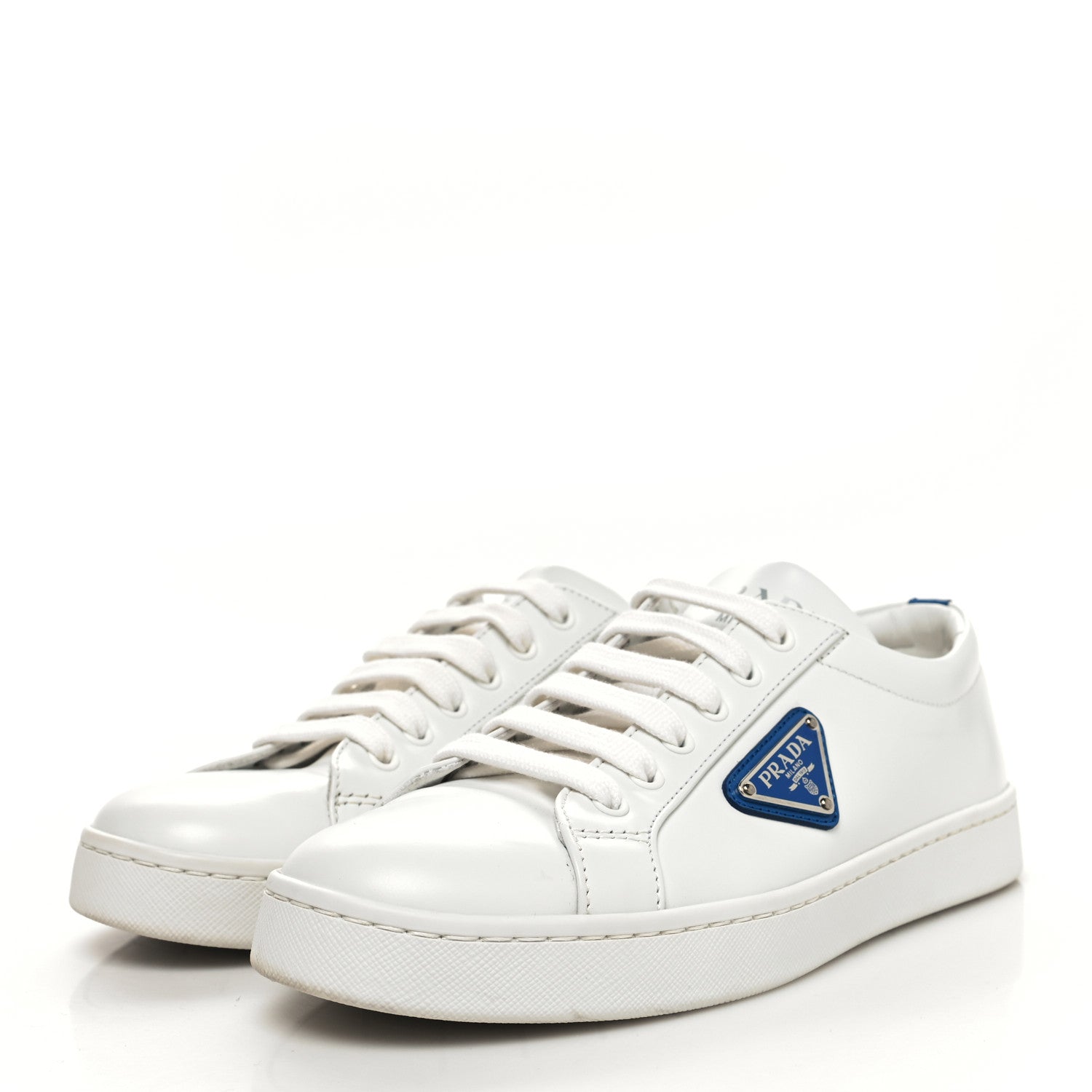 Prada Spazzolato Rois Metal Triangle Logo 25mm Sneakers 37 White Cobalto 3 of 10