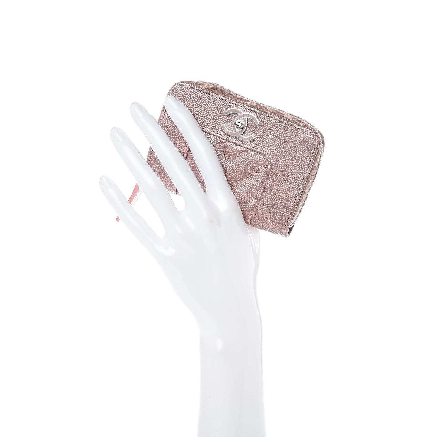 Metallic Caviar Chevron Quilted Vintage Mademoiselle Zip Coin Purse Pink