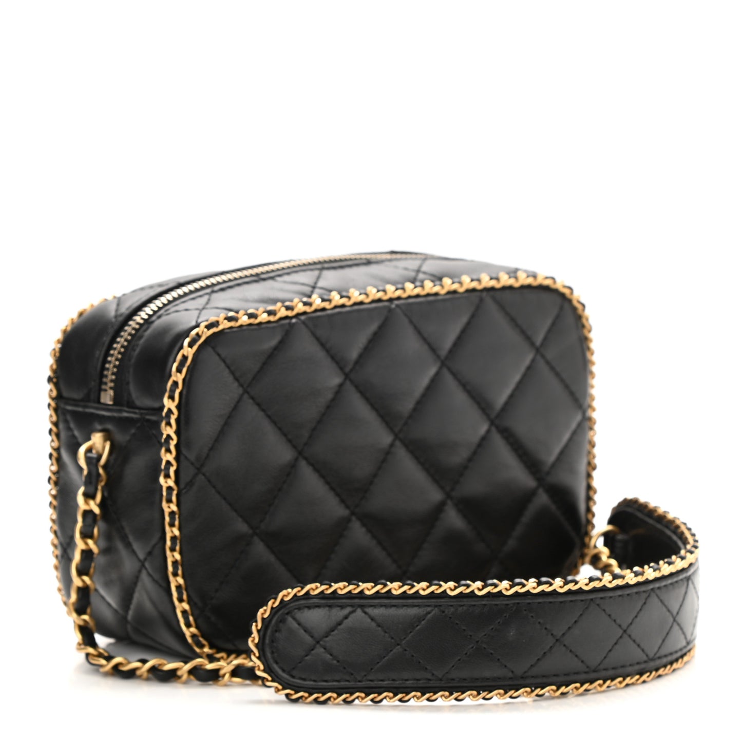 Lambskin Quilted Chain CC Mini Camera Case Black