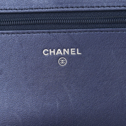 Chanel Metallic Sheepskin Chevron Quilted Vintage Mademoiselle Wallet On Chain WOC Navy 6 of 15