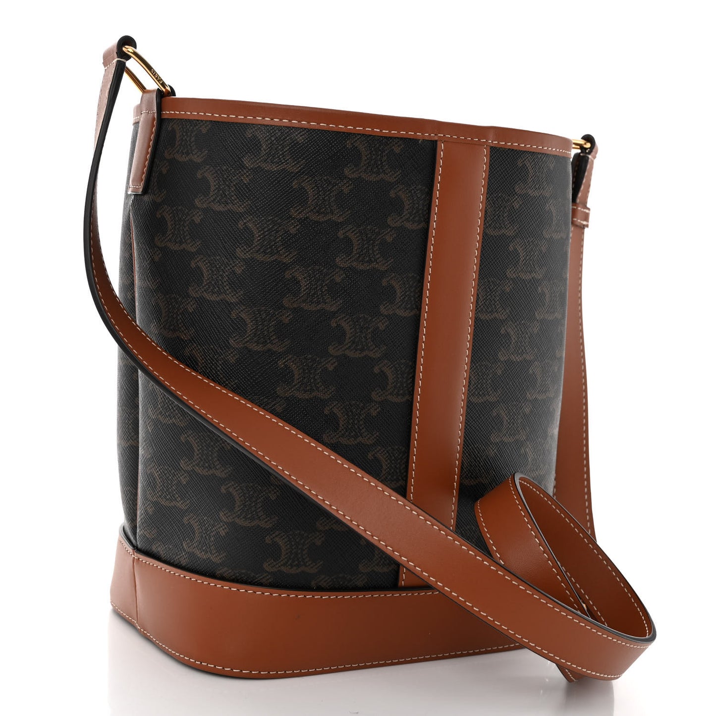 Triomphe Canvas Calfskin Small Bucket Bag Tan