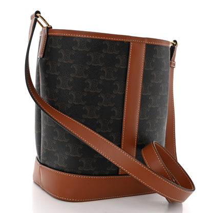 Celine Triomphe Canvas Calfskin Small Bucket Bag Tan 3 of 9