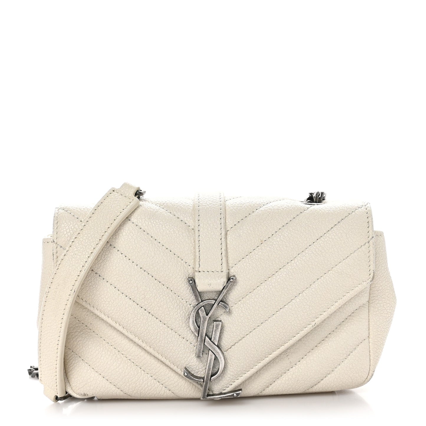Grained Calfskin Matelassé Chevron Monogram Classic Baby Chain Bag White