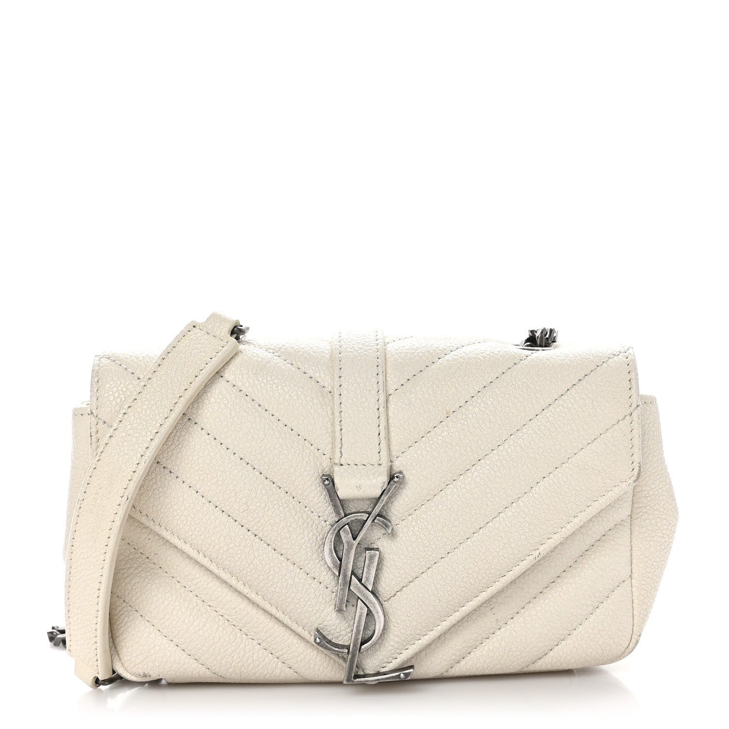 Saint Laurent Grained Calfskin Matelassé Chevron Monogram Classic Baby Chain Bag White 1 of 12
