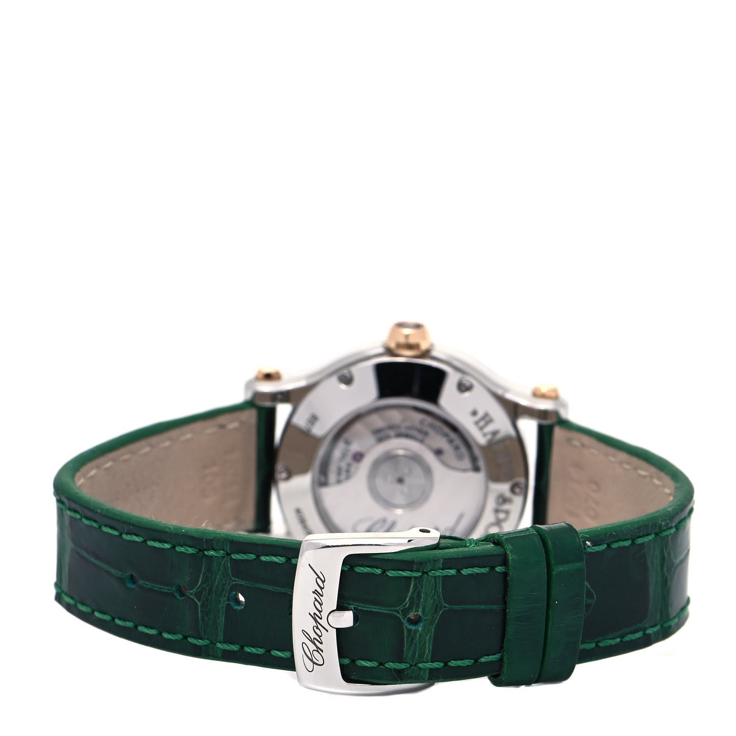 Stainless Steel 18K Rose Gold Alligator 5 Diamond Mother of Pearl 30mm Happy Sport Automatic Watch Green