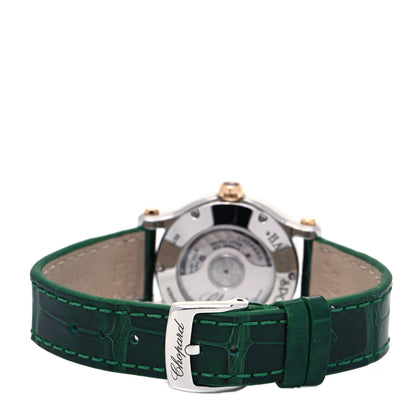 Chopard Stainless Steel 18K Rose Gold Alligator 5 Diamond Mother of Pearl 30mm Happy Sport Automatic Watch Green 3 of 6