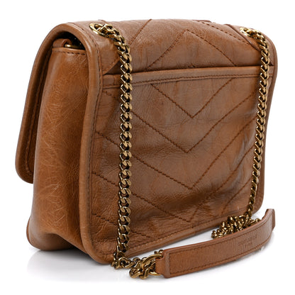 Saint Laurent Crinkled Calfskin Matelasse Monogram Baby Niki Chain Satchel Light Caramel 2 of 10