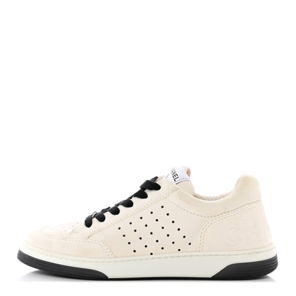 Chanel Suede Calfskin Logo Sneakers 39 Black White 1 of 16