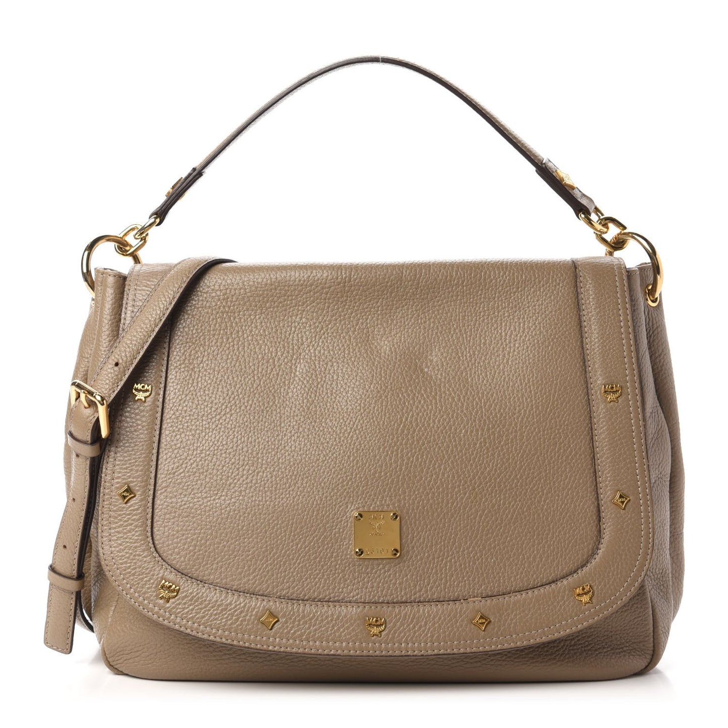 Calfskin Studded Shoulder Bag Beige