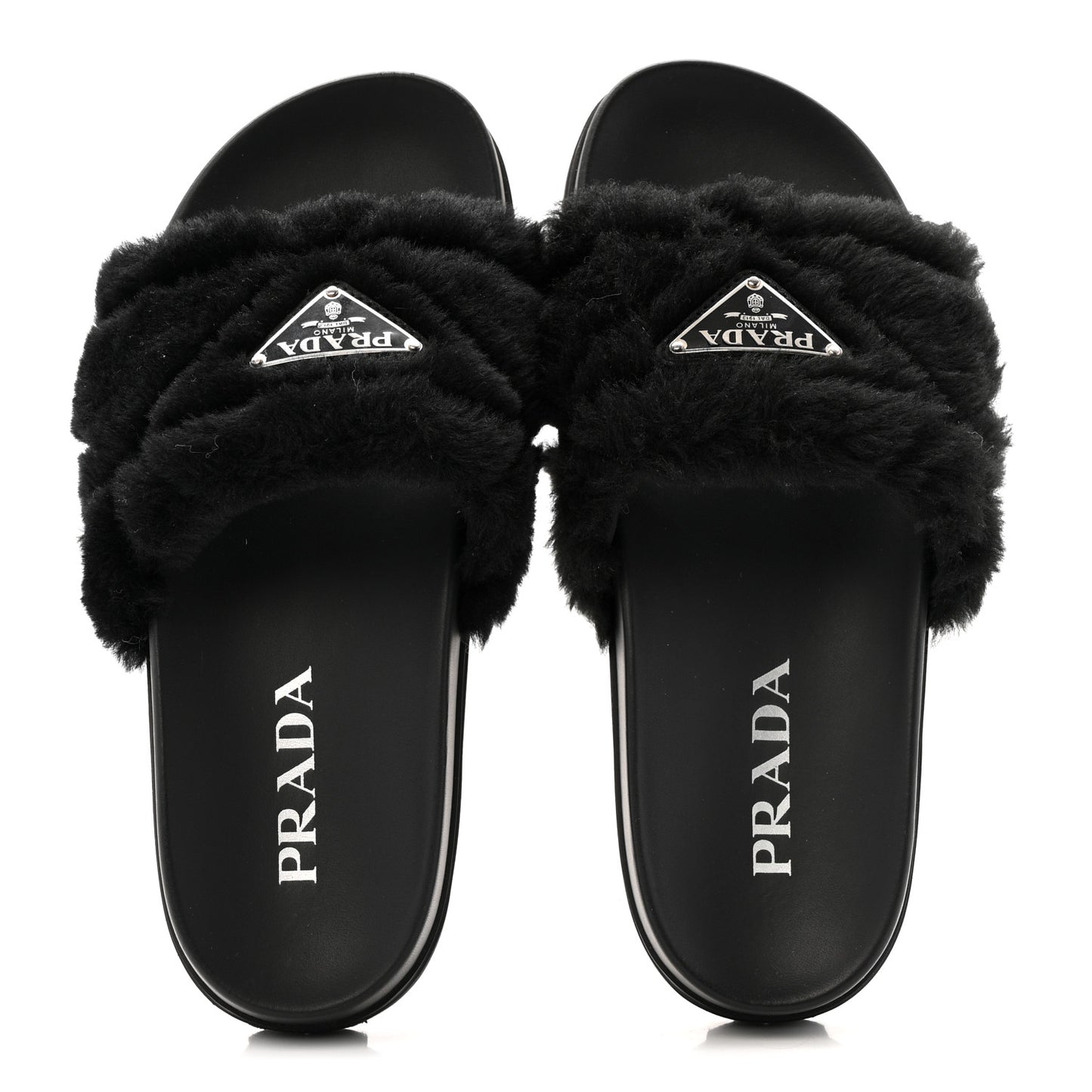 Montone Metal Triangle Logo Lug Sole 20mm Slide Sandals 35 Black