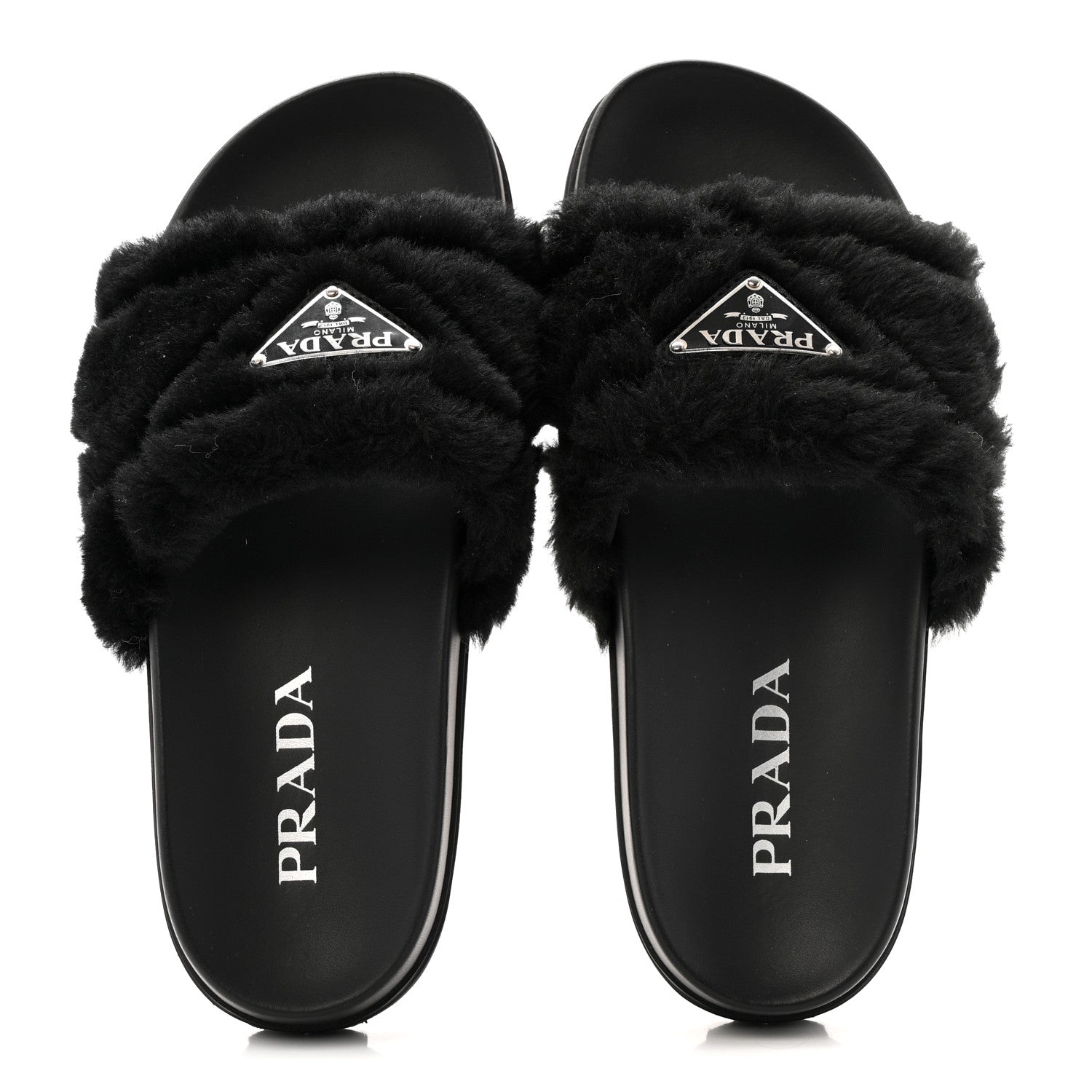 Prada Montone Metal Triangle Logo Lug Sole 20mm Slide Sandals 35 Black 2 of 9
