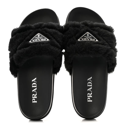 Prada Montone Metal Triangle Logo Lug Sole 20mm Slide Sandals 35 Black 2 of 9