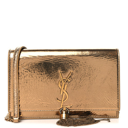Saint Laurent Metallic Crackled Calfskin Kate Monogram Tassel Chain Wallet Gold 1 of 11