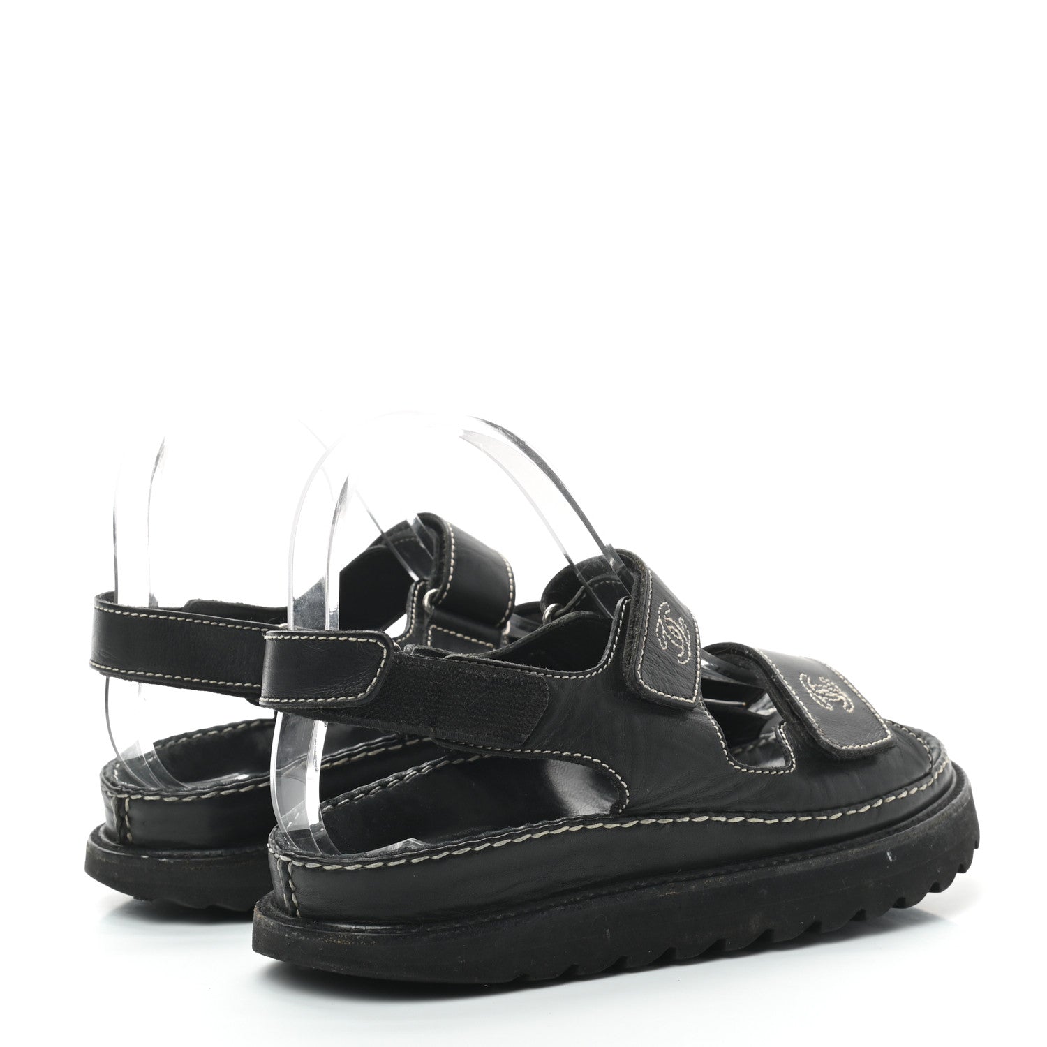 Chanel Lambskin Velcro Dad Sandals 35 Black 4 of 10