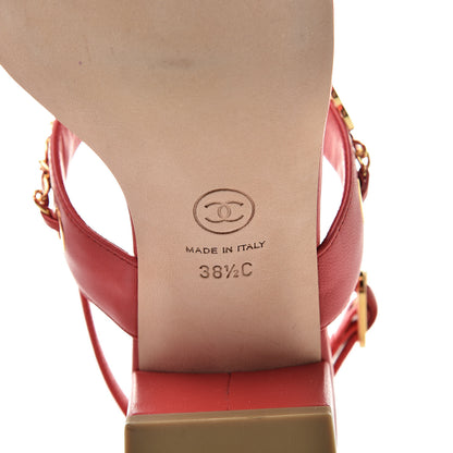 Chanel Lambskin Chain Clover Sandals 38.5 Red 6 of 10