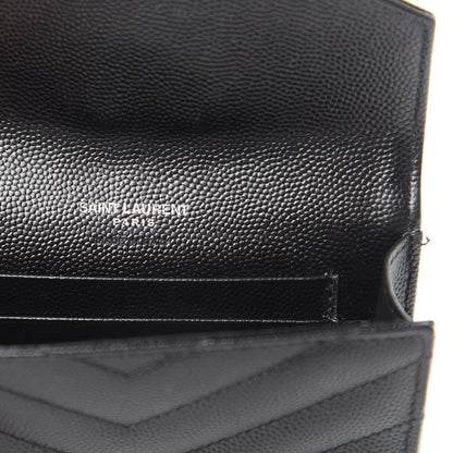 Saint Laurent Grain De Poudre Matelasse Chevron Small Monogram Envelope Wallet Black 6 of 8
